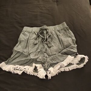 Green Ruffle Hem Shorts